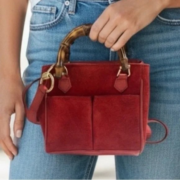 Gucci Red Suede Bamboo Mini Tote w/ Original Strap - Picture 3 of 13
